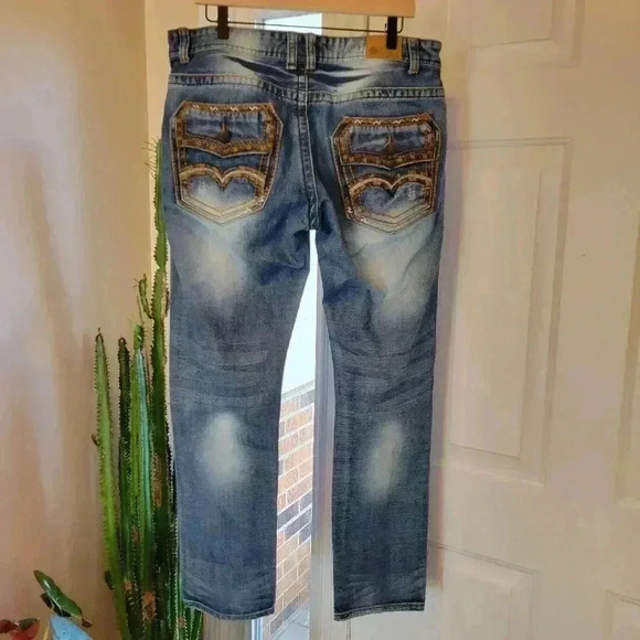 GS115 Embroydered‎ Western Cowboy 100% Cotton Jeans, Size 36×32 Line Dancing - Picture 9 of 12